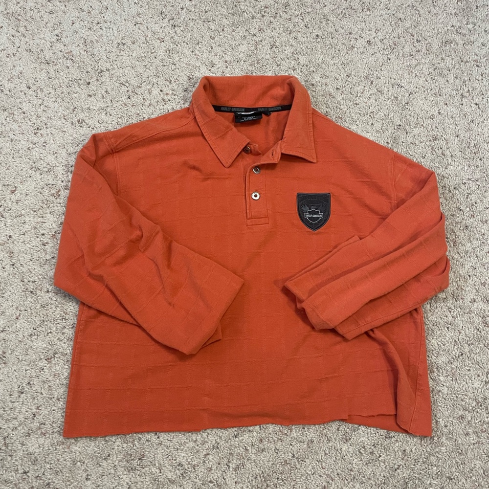 Vintage Harley Davidson Cropped Polo Longsleeve Shirt